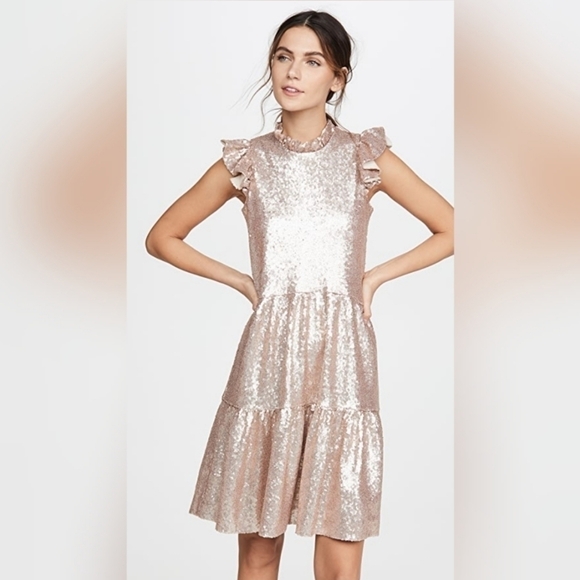 sea New York Selina Rose Gold Sequined Tiered Dress 6 - Picture 3 of 11